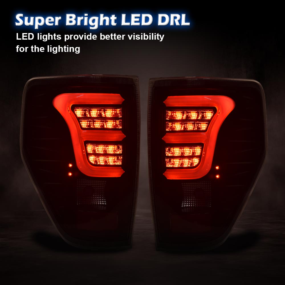 2009-2014 Ford F150 LED Tail Lights – Clear Lens, Black Housing – Full LED Brake & Parking Lamps, Direct Replacement