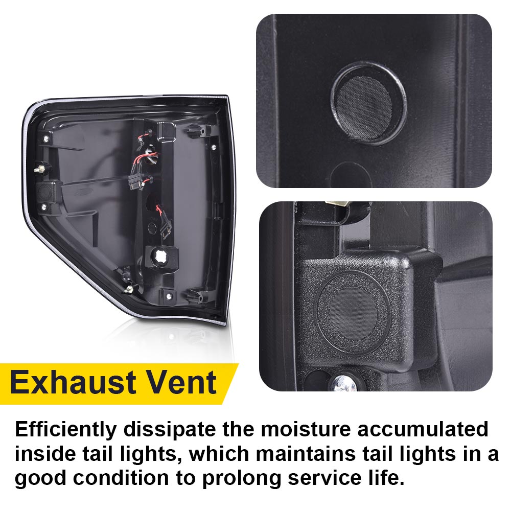 2009-2014 Ford F150 LED Tail Lights – Clear Lens, Black Housing – Full LED Brake & Parking Lamps, Direct Replacement